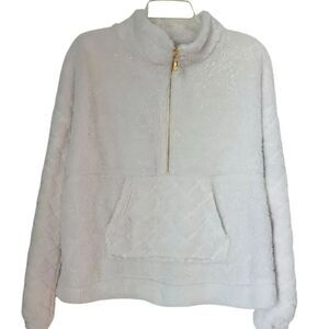 Madeline & Monroe Off-White Soft Cozy Fleece 3/4 Zip Pullover Winter Sherpa Sz L